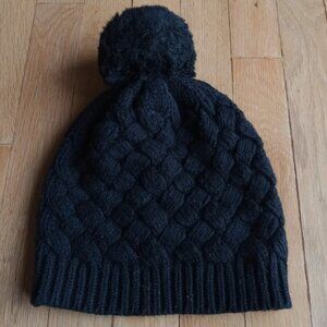 J.CREW Black Wool Blend Basketweave Chunky Beanie w/Pom Pom